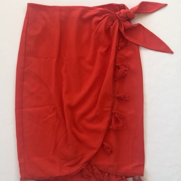 Show Me Your MuMu Red W/Tassels Faux Wrap Skirt/Coverup Medium - Picture 5 of 11